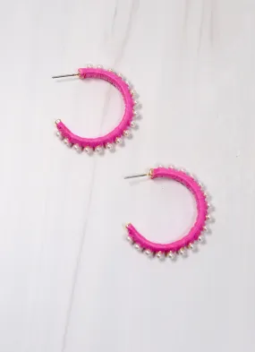 Oakville Pearl Wrapped Hoop Earring HOT PINK