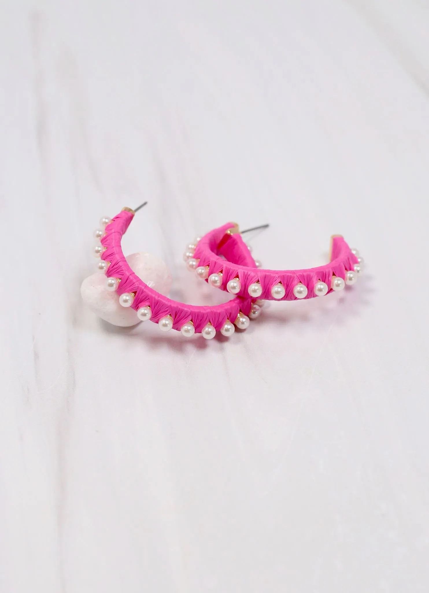 Oakville Pearl Wrapped Hoop Earring HOT PINK