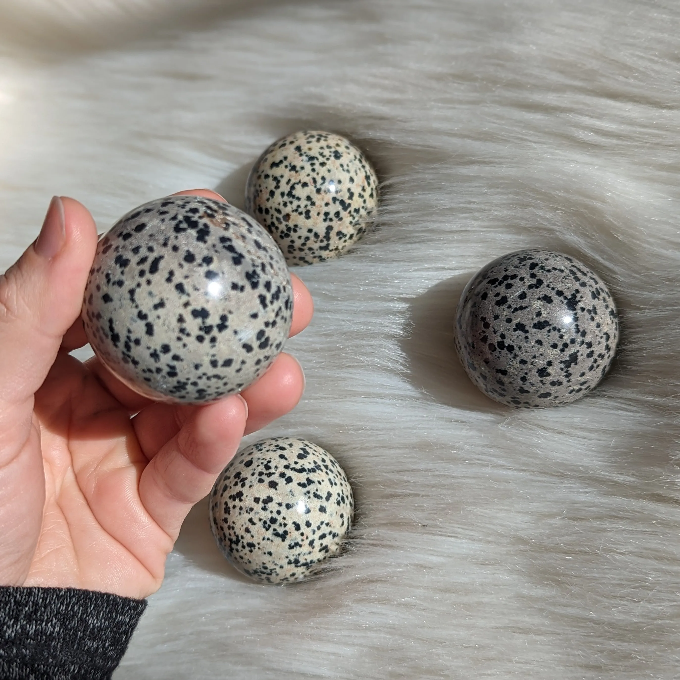 One Dalmatian Jasper Sphere Carving