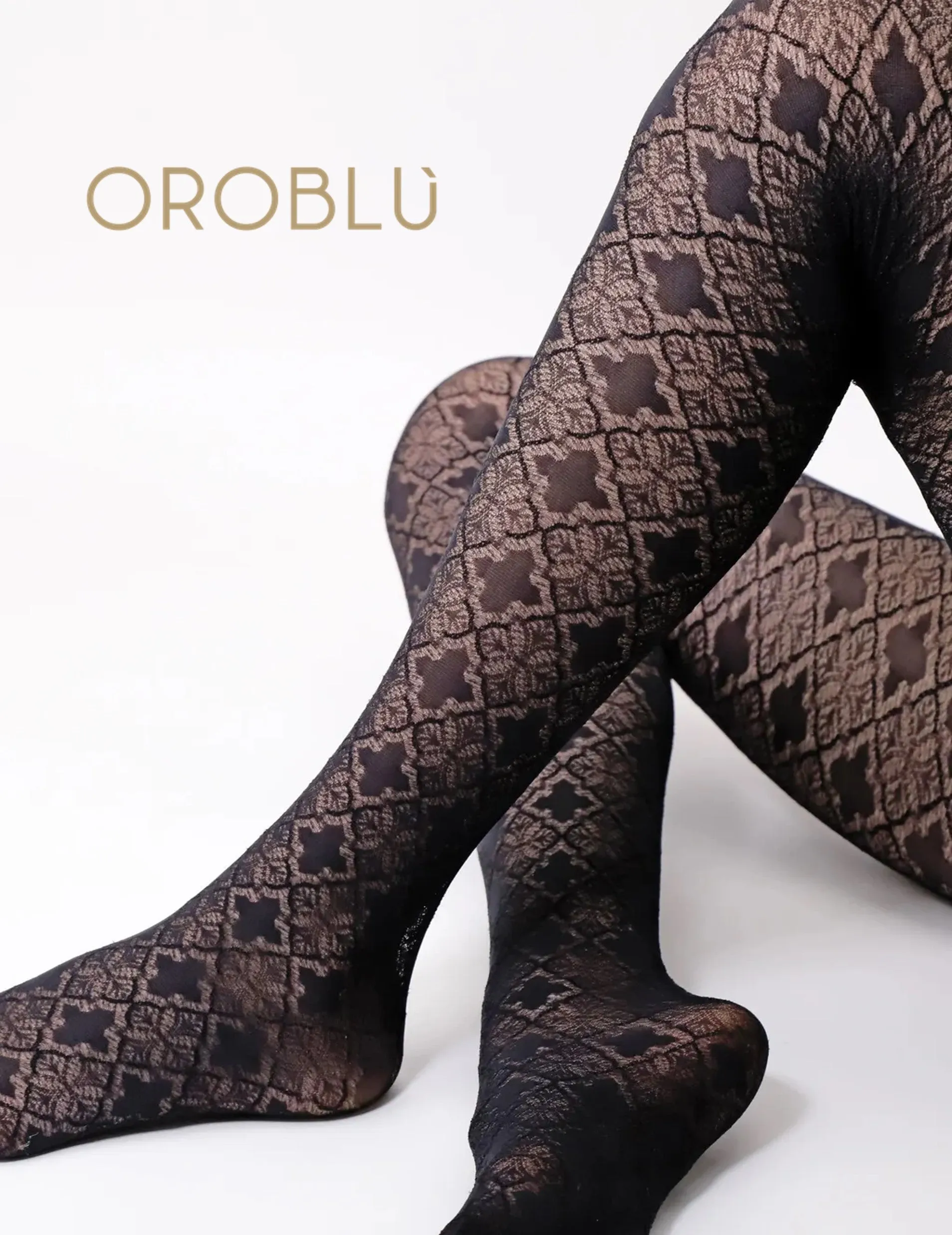 Oroblu Jacquard Lace Tights Black VOBC67780