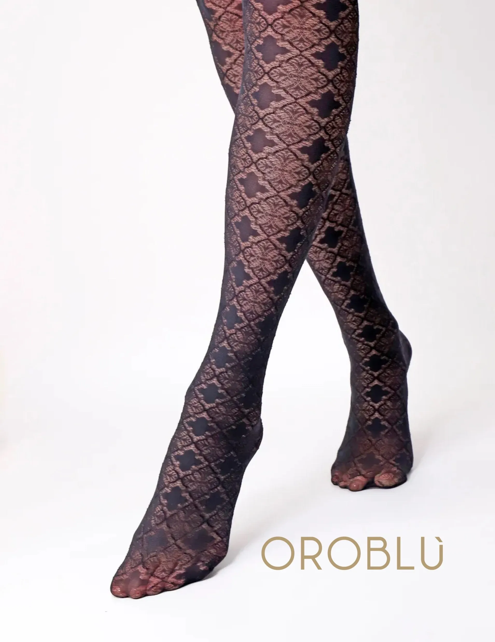 Oroblu Jacquard Lace Tights Black VOBC67780