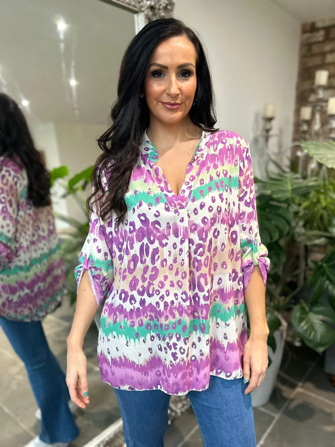 Purple Leopard Striped Blouse Gina