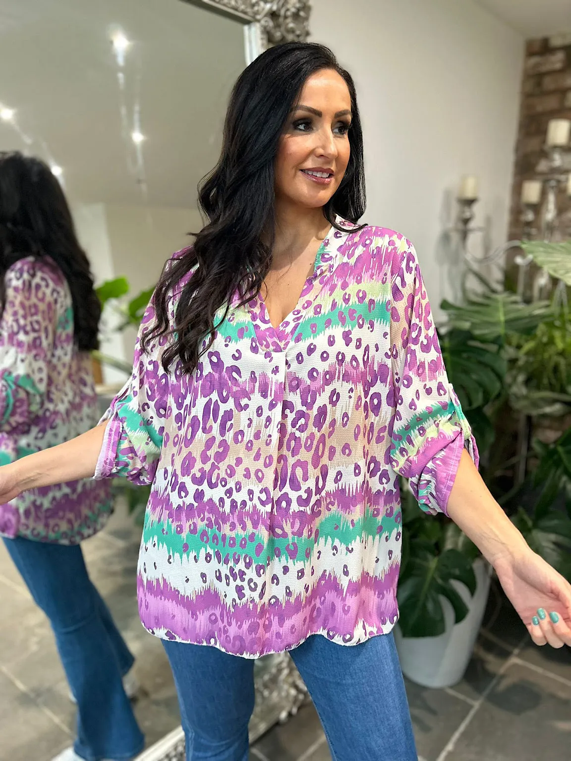 Purple Leopard Striped Blouse Gina