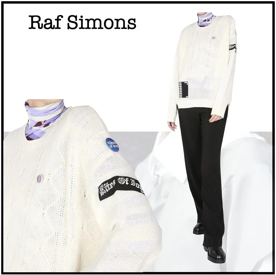 RAF SIMONS  |Crew Neck Casual Style Wool Long Sleeves Plain Logo