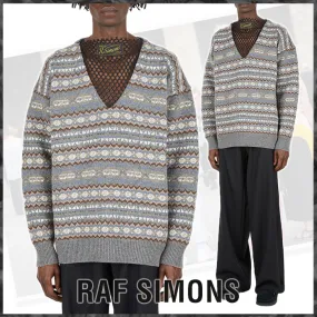 RAF SIMONS  |Wool Street Style Long Sleeves Oversized Logo Designers