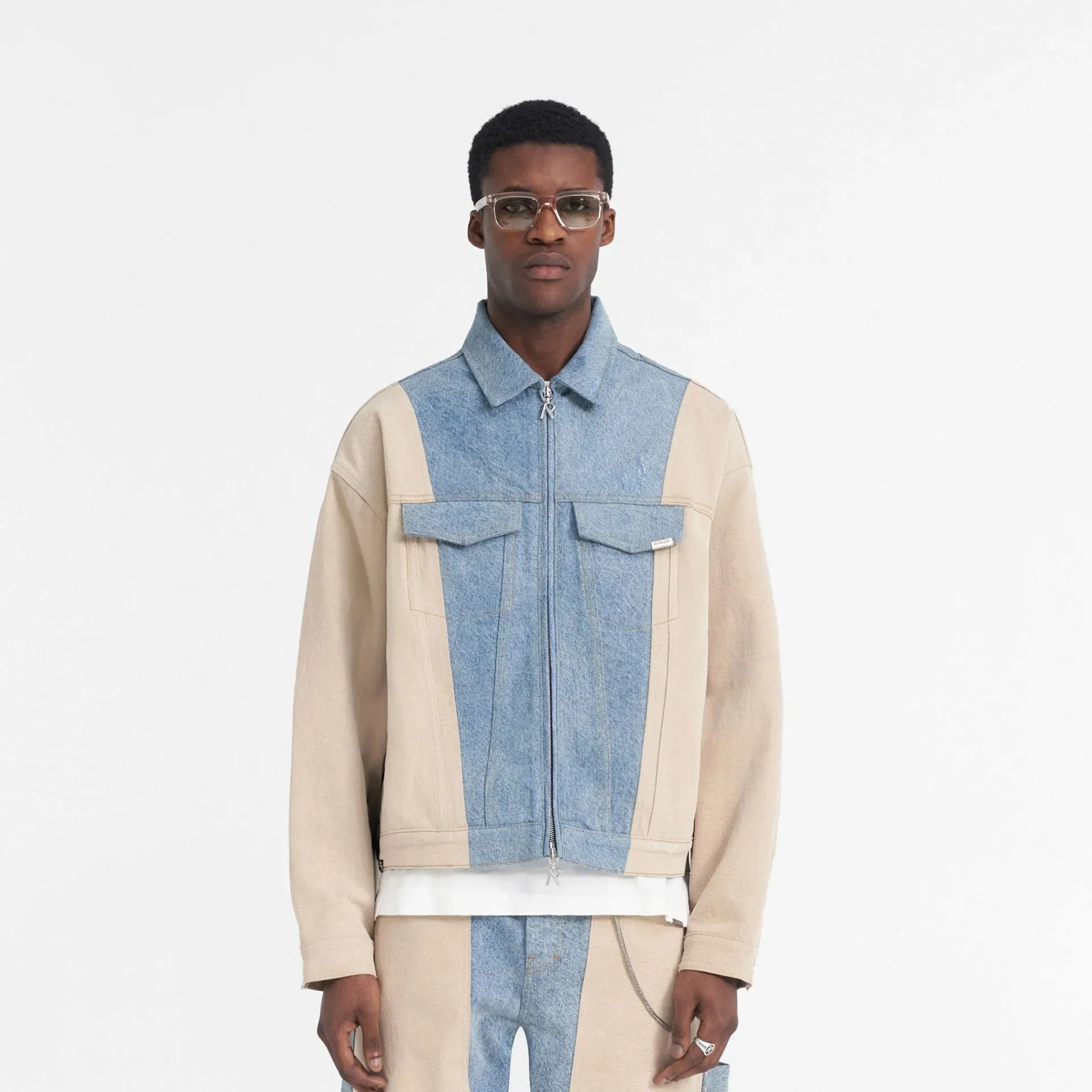 Represent R4 Colour Block Denim Jacket Blue