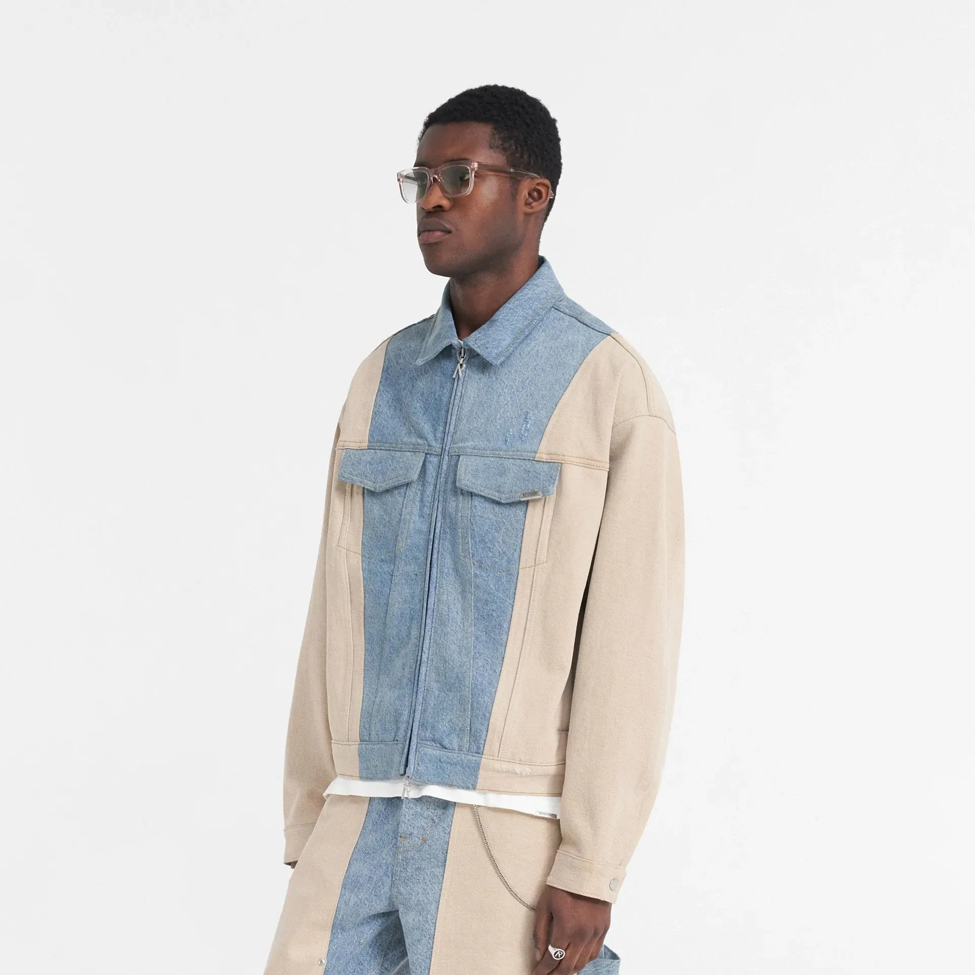 Represent R4 Colour Block Denim Jacket Blue