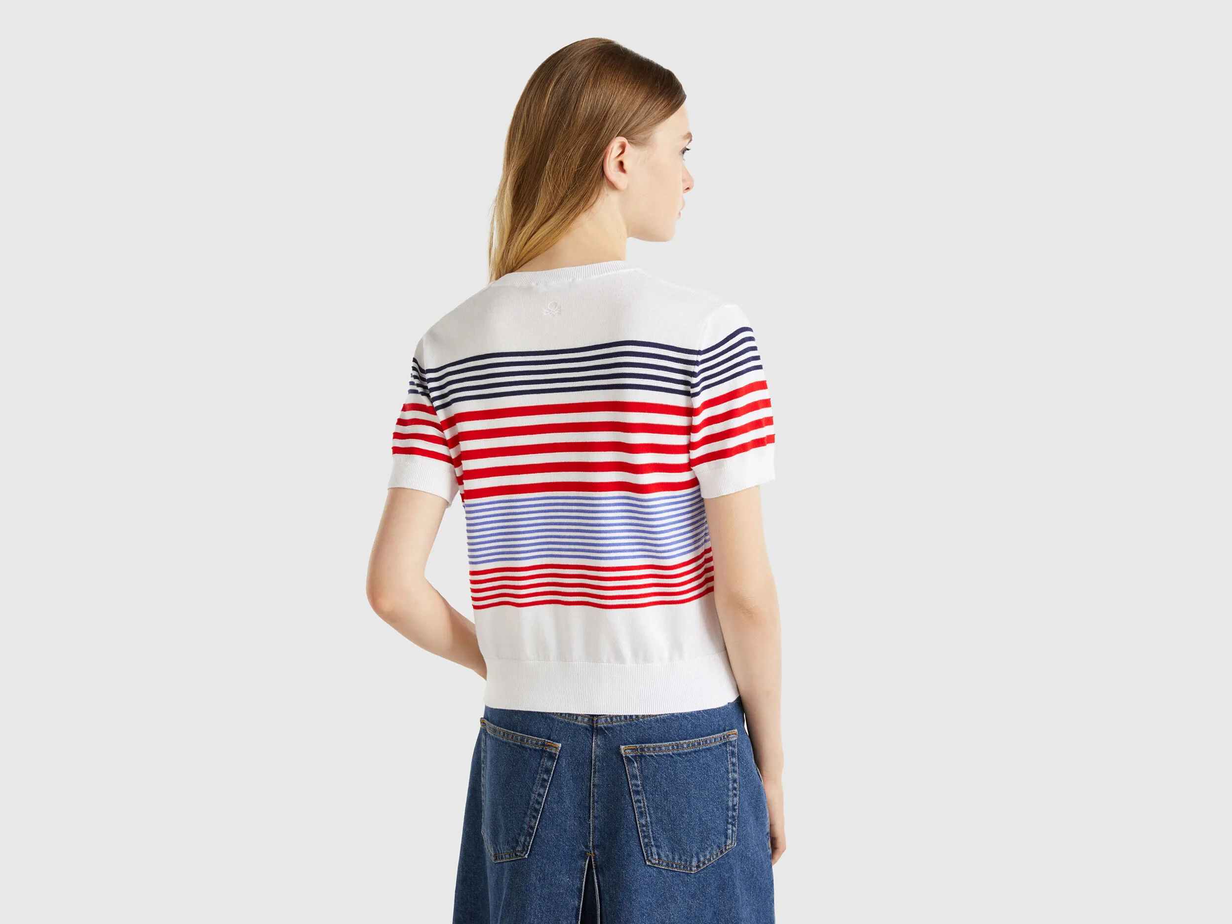 Short sleeve top with stripes - White | Benetton