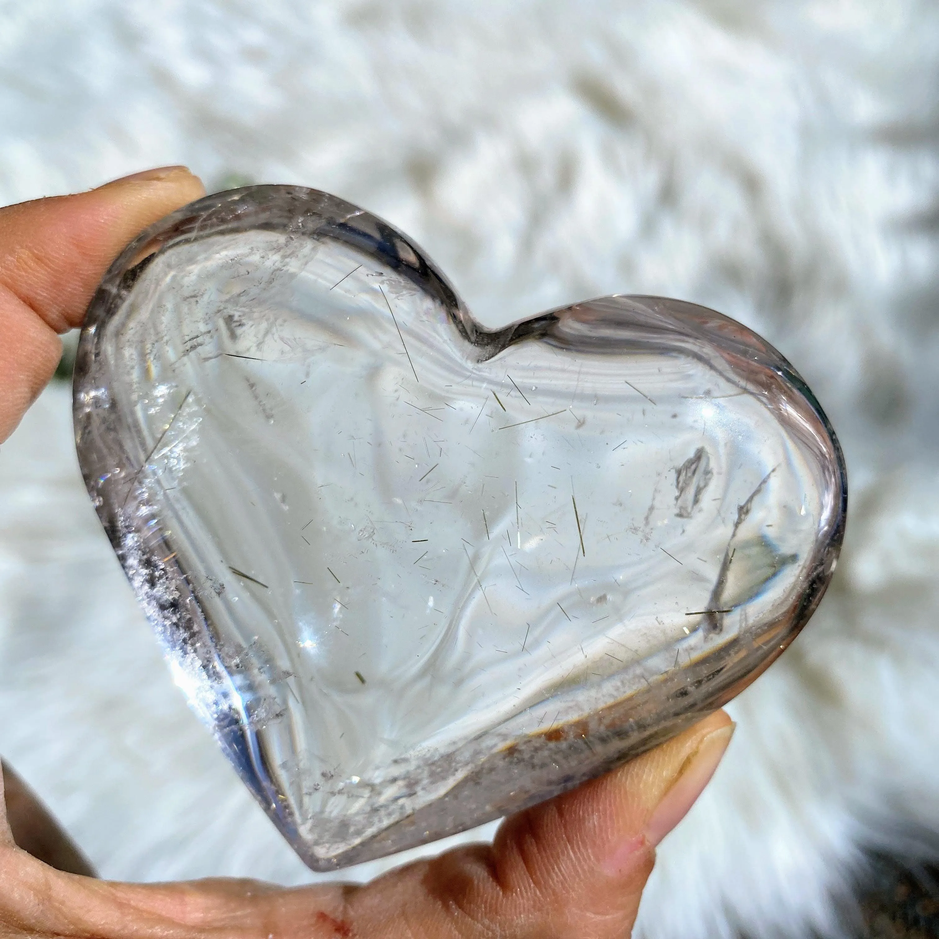 Stunning Clarity! Rutilated Quartz Puffy Heart Carving From Brazil