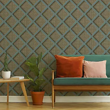 Superfresco Easy Ocean Panel Rattan Blue Trellis Wallpaper | Kaleidoscope