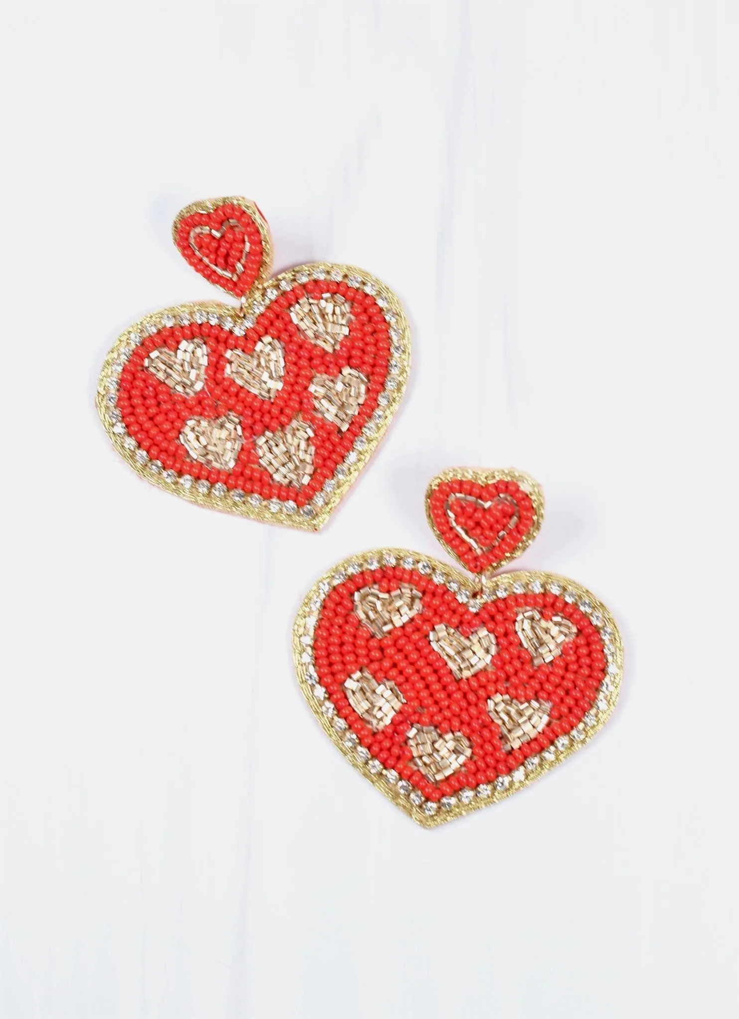 Sweetheart Beaded Heart Earring RED