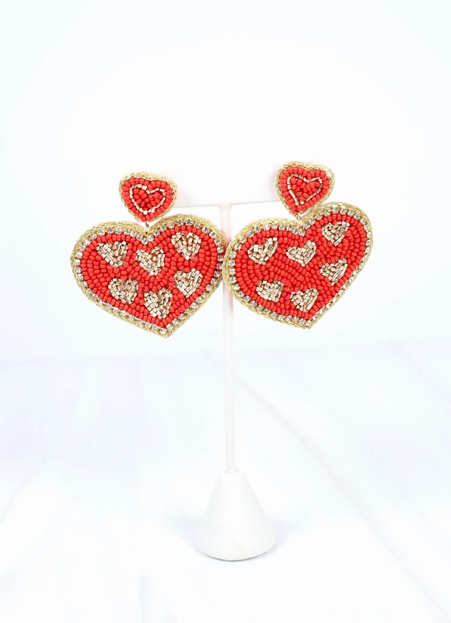 Sweetheart Beaded Heart Earring RED