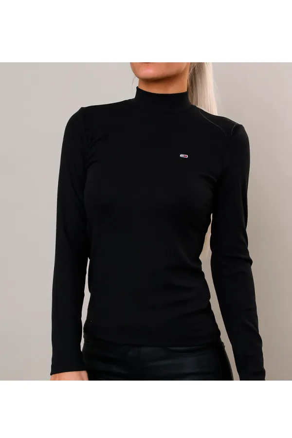 Tommy Hilfiger Women Mock Neck L/S Tee Black