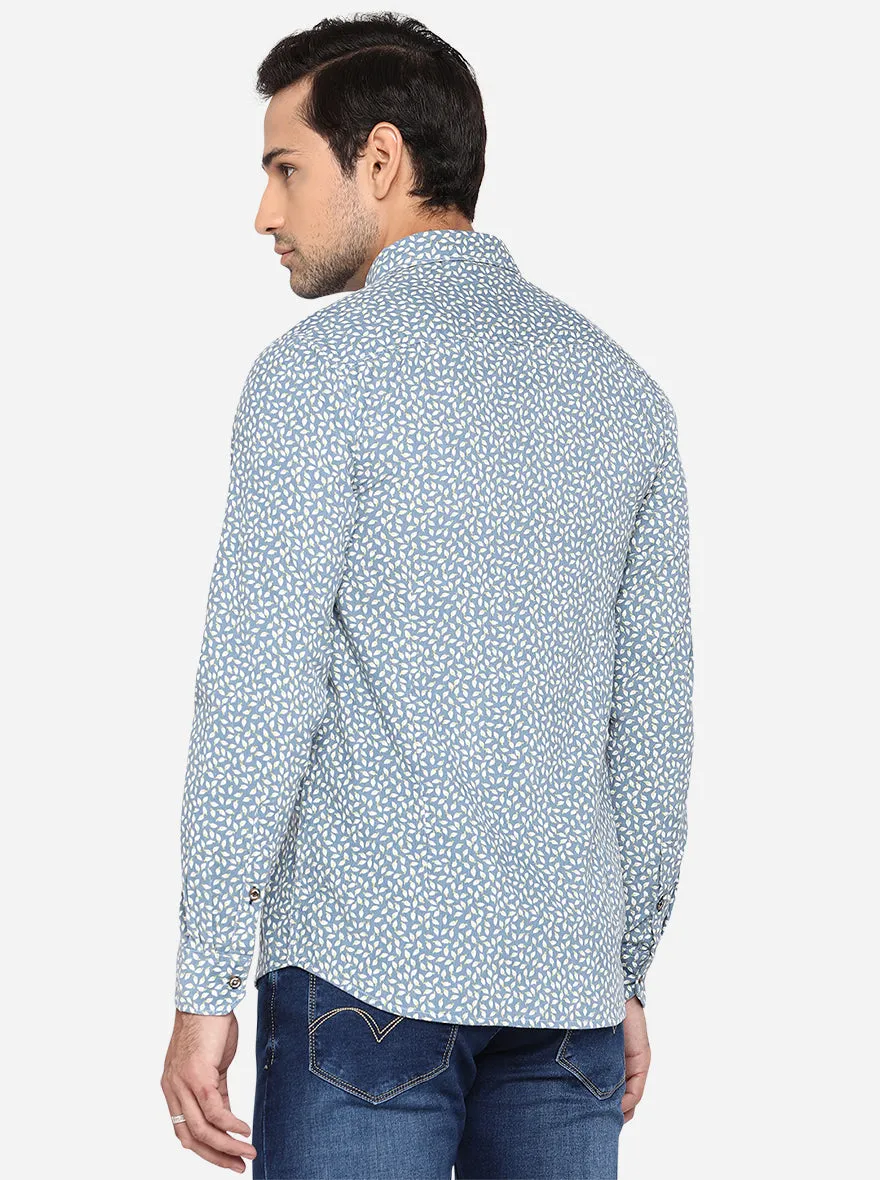 Trellis Blue Printed Slim Fit Semi Casual Shirt | JadeBlue