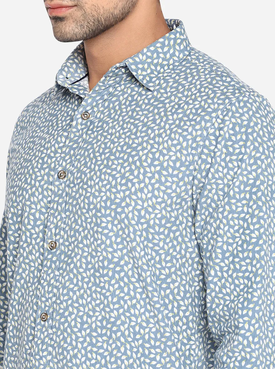 Trellis Blue Printed Slim Fit Semi Casual Shirt | JadeBlue