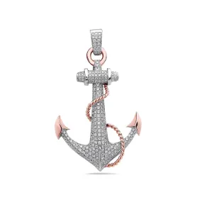 Unisex 14K White Gold Anchor Pendant with 3.36 CT Diamonds