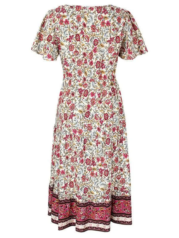 V-Neck Floral Maxi Day Dress