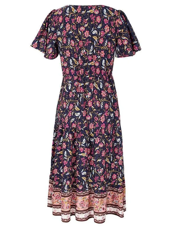 V-Neck Floral Maxi Day Dress