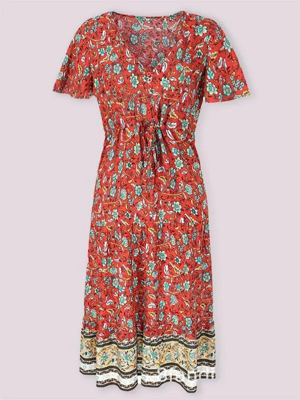 V-Neck Floral Maxi Day Dress