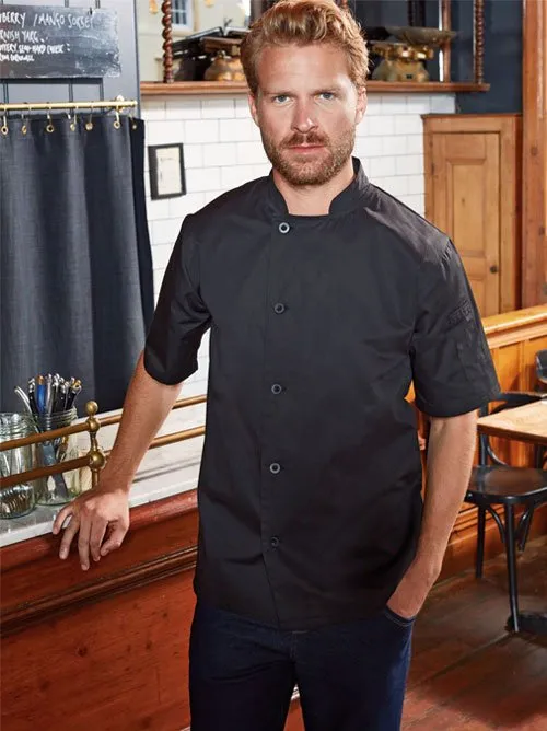 White and Black Short Sleeve Chef's Jacket - Essential Range