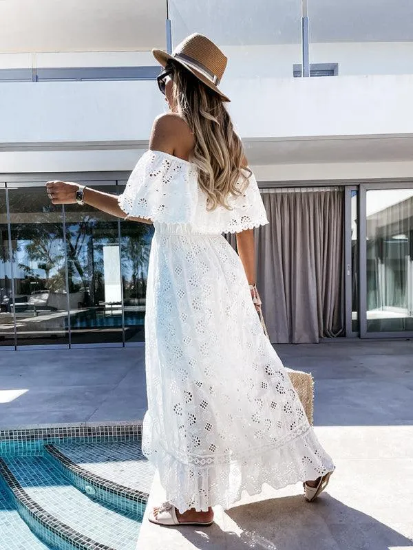 White Lace Off Shoulder Maxi Dress