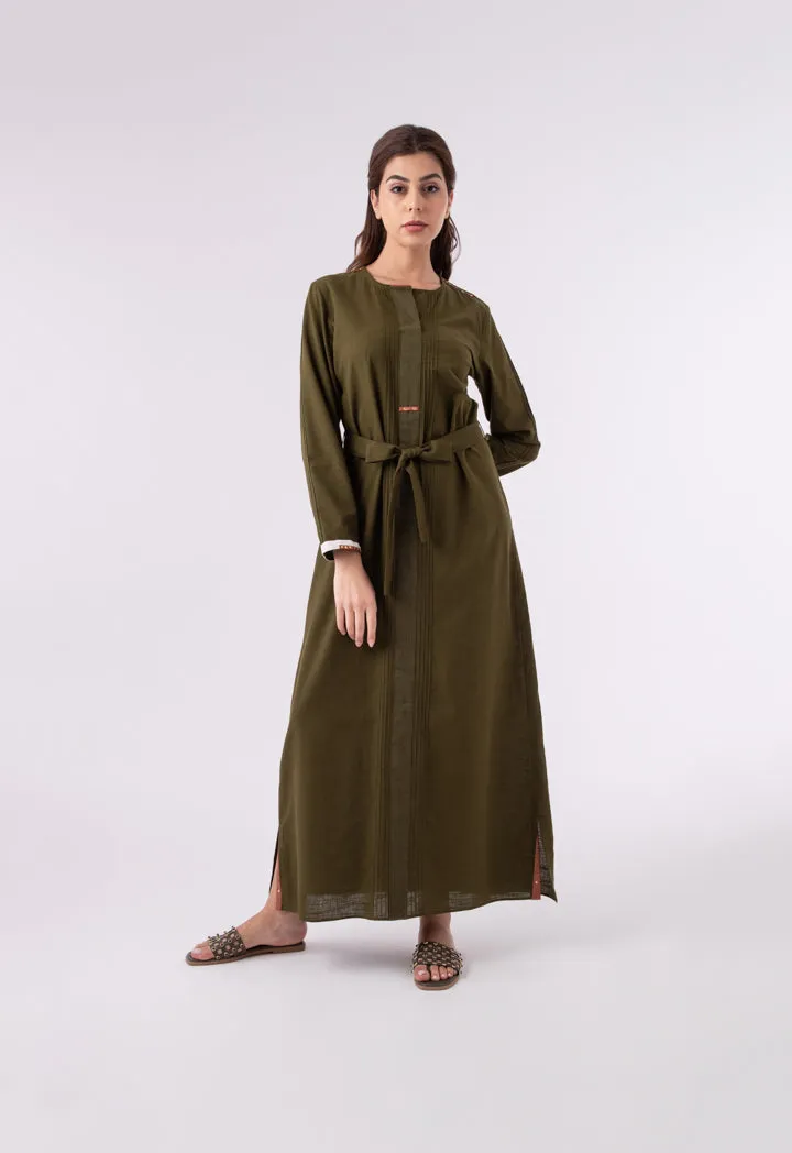 Wide Faux Placket Solid Dress