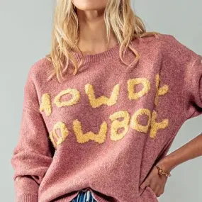 Women's Howdy Cowboy Wordy Knit Sweater in Pink