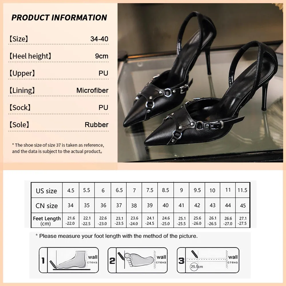 Women's Sexy High Heels Slip-On Pumps Metalic Decoration Thin Heels Party Dress Shoes Office Lady Sandals INS